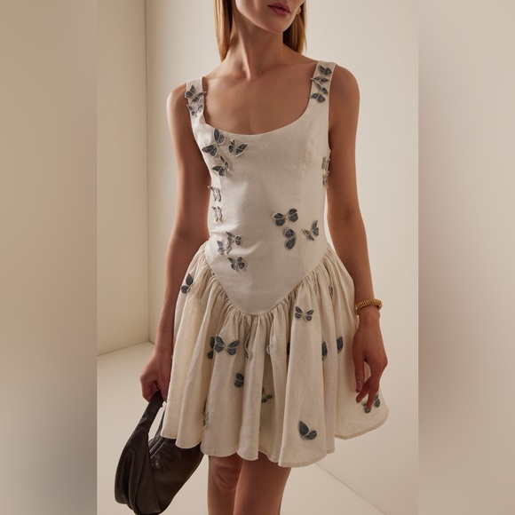 AGUA BY AGUA BENDITA Pluma Drop-Waist Butterfly Mini Dress, size small - Picture 2 of 16